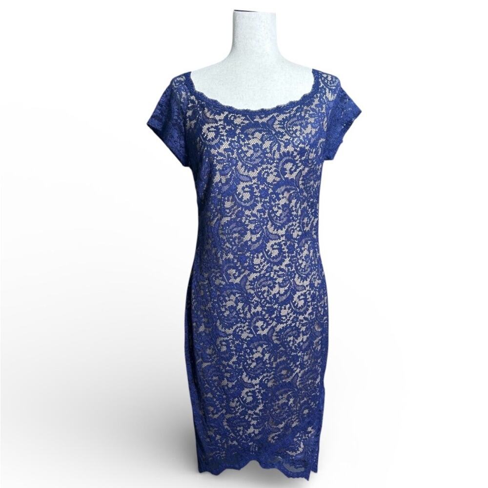 NWT Bisou Bisou Michelle Bohbot Midnight Blue Lace Dress Size 12 1292